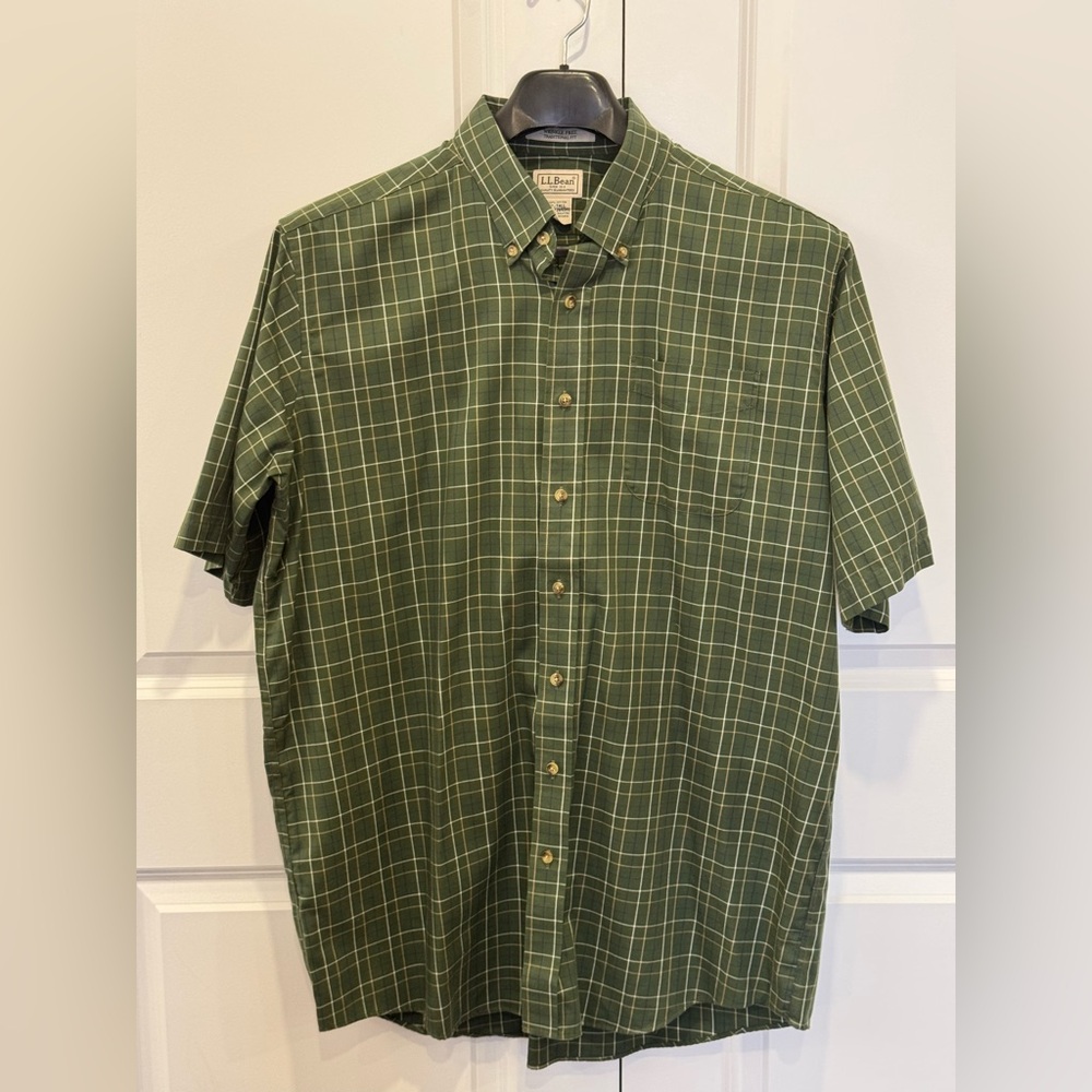 LL Bean Shirt Men’s XL Tall Green Plaid Button Up Big And Tall